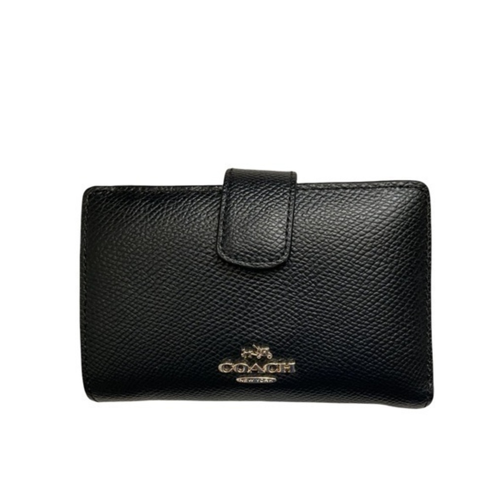 Coach black grained leather gold tone hardware wallet